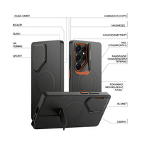 Étui de protection magnétique S26 Ultra avec cache-caméra, béquille métallique réglable, design épuré - Noir