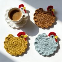 Sous-verre en laine crocheté à la main, motif poulet tricoté, design de dessin animé, style créatif, tissu poussin tissé à la main