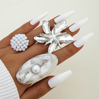 Bagues tendance 2025 pour femmes, grandes perles métalliques vintage, empilables, pour mariage et soirée, accessoires de main de créateur