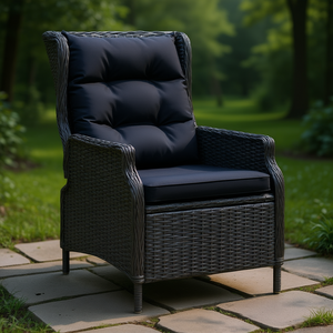 Chaise de patio inclinable en polyrotin gris foncé avec coussins, mobilier de jardin moderne pour l'extérieur - Product Image 2