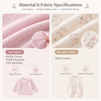 Ensemble 2 pièces pour bébé fille : Salopette florale à bretelles et haut côtelé rose à manches longues en coton de première qualité, pour l'automne et le printemps, pour nourrissons et tout-petits
