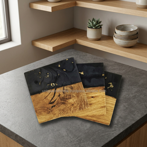 Latest Design Best <b>Epoxy</b> <b>Resin</b> Crafts Acacia Wood Coaster Handmade Walnut Drink Tea Tabletop Mats Pad Protection Units India - Product Image 1