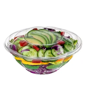 Eco Friendly24OZ Mangkuk Salad Buah Bening Mangkuk Plastik Sekali Pakai Kemasan Makanan Bulat dengan Tutup