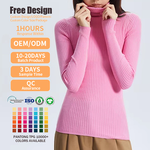 Custom OEM ODM Ladies Long Sleeves Turtleneck Knitted <b>Jumper</b> Winter <b>Pullover</b> Ribbed Sweater for Women - Product Image 2