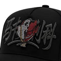 Casquette de baseball unisexe noire style gothique streetwear avec broderie 3D personnalisée, strass et caractères chinois, cinq panneaux, type trucker, fermeture snapback