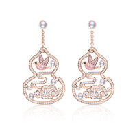 Boucles d'oreilles en laiton avec perle d'eau douce, motif oiseau ajouré et gourde nuageuse porte-bonheur, magnifiques, rétro, en zircon, bijoux pour femme