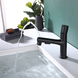 ユニークなデザインのウォッシュシンクミキサープレスボタンマットブラックベイスン蛇口引き出し式スプレー付き - Product Image 3