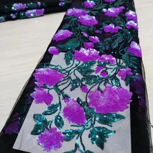 The latest fashion design Luxury elegant applique lace fabrics 3d sequins flowers embroidery fabric for wedding