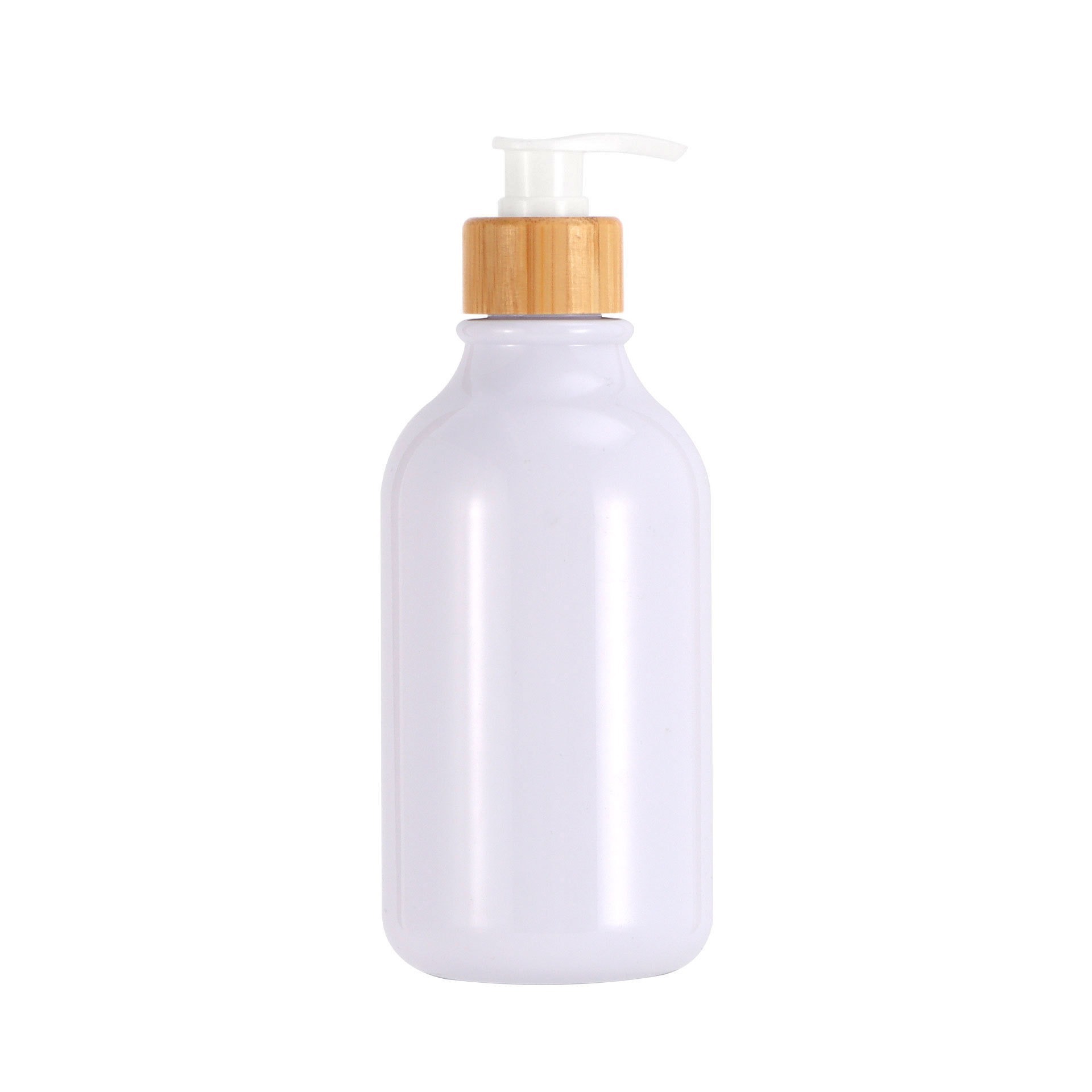 Flacon blanc brillant + pompe en bambou blanc