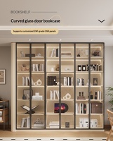 Bibliothèque en bois massif XHA avec portes en verre courbé, étagère multifonction murale sur mesure