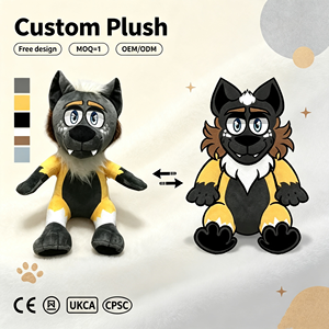 Peluche Personalizado de Lobo Negro, Mascota de Peluche, OEM ODM, Diseño Gratuito, Animal de Peluche a Partir de Dibujo, MOQ Bajo, Caja de Regalo, CE UKCA CPSC - Product Image 2