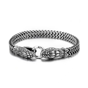 Snake Head Men's <b>Bracelet</b> Tibetan <b>Silver</b> Animal Zodiac Fashion <b>Cuff</b> Hip Hop Style Retro Design - Product Image 1