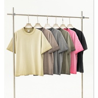 T-shirt à manches courtes pour homme en coton 100% tricoté, style américain estival, uni, écologique, surdimensionné, 275G