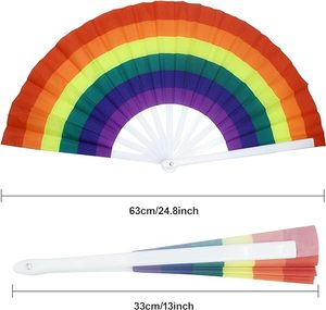 Abanico Plegable de Bambú Pintado con Arcoíris de 33 cm con Marco Blanco para el Mes del Orgullo LGBT, Fiestas de Año Nuevo, Regalos Empresariales y Promociones - Product Image 4