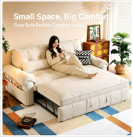 Canapé-lit convertible moderne 2026, blanc crème, minimaliste, gain de place, housse lavable, pliable, 6 places, pour appartement et studio