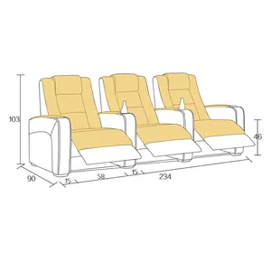 Luxury Home Cinema Recliner Sofa, Power Motion 4 Chỗ Ngồi Ghế Ngả, Rạp Chiếu Phim Silla Reclinable