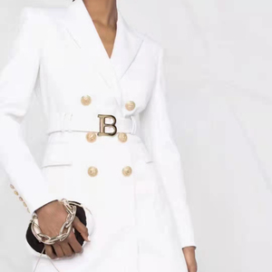 High Quality Women Blazer <strong>Coat</strong> Double Breasted Casual Elegant <strong>White</strong> <strong>Coat</strong> With <strong>Belt</strong> - Product Image 1