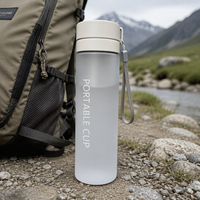 Bouteille d'eau transparente portable 800 ml, gourde de sport avec cordon, en plastique givré pour l'extérieur