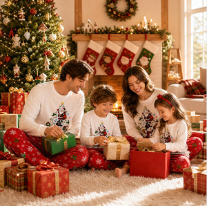 Kerstpyjama's 2026 Kerstboomthema Casual Loungewear Lange Mouwen Lange Broeken Familie Ouder-kind Pyjamaset - Product Image 3