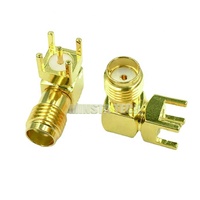 Conector RF adaptador SMA hembra, ángulo recto, 90 grados, montaje PCB, SMA-KWE