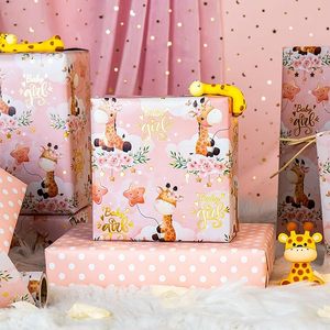 5 meter Baby Girl Giraffe Pattern Gift <b>Wrap</b> <b>Paper</b> <b>Roll</b> Aluminum-coated Gold <b>Paper</b> - Product Image 2