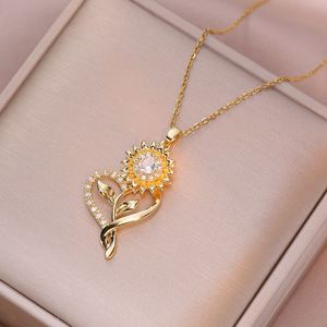 Stainless Steel Jewelry Set Non Fade Rotating Zircon Flower Necklace Earring Ring for Women Clavicle <b>Chain</b> Choker Charm Jewelry - Product Image 6