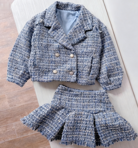 Vêtements d'hiver pour enfants de 4 à 16 <span class=keywords><strong>ans</strong></span>, <span class=keywords><strong>veste</strong></span> en tweed pour filles d'automne et d'hiver + jupe, ensemble de blazer en tweed de luxe en 2 pièces - Product Image 1