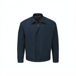 Men's Navy Blue <b>Canvas</b> <b>Work</b> <b>Jacket</b> With Zipper Closure Turn-down Collar Windproof Regular Fit Solid Color - Product Image 2
