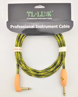Câble de guitare coaxial tressé blindé plaqué or de 20 pieds avec interrupteur de silence et contrôle, jack mono 6,35 mm pour guitare électrique sans tête