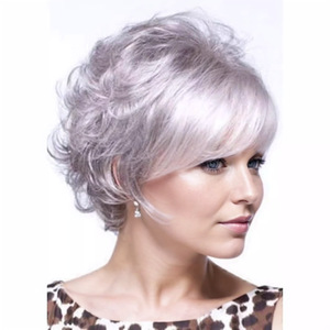 Cabello <span class=keywords><strong>Corto</strong></span> para Mujer, Estilo Celebridad, Rizos Pequeños, Color <span class=keywords><strong>Rubio</strong></span> Ceniza, Fibra Resistente al Calor, Venta Caliente en el Comercio Exterior Europeo y Americano - Product Image 3