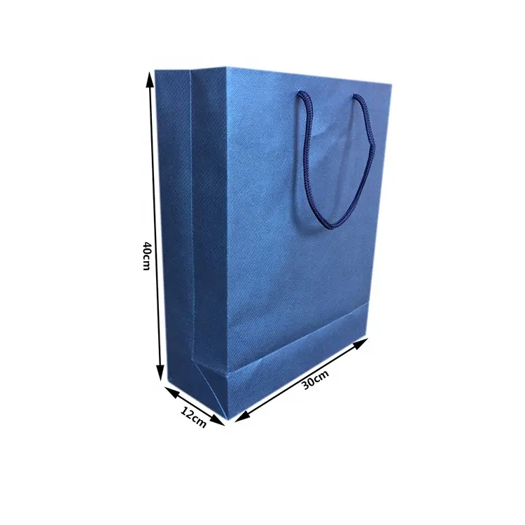 High quality customized low cost 250gsm art paper plain blue color bag paper shopping with handle