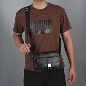 Men's Genuine Leather Crossbody Bag Black Top Layer Cowhide Durable Shoulder Bag Everyday Outfits - Product Image 1