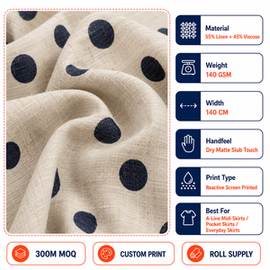 Tissu en <span class=keywords><strong>lin</strong></span> et viscose tissé, mélange rayonne-<span class=keywords><strong>lin</strong></span>, tissu imprimé personnalisé à pois pour jupe midi, robe, vêtement, vente en gros - Product Image 2