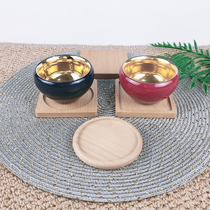 Sous-verres en bois carrés et ronds, couleur unie, style japonais, pour cérémonie du thé, supports de tasses, vaisselle de thé de l'après-midi, soucoupes - Product Image 2