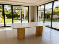 Table à manger moderne de luxe en pin massif, forme ovale réglable sur mesure, base en colonne romaine, pour usage domestique, mobilier de salle à manger