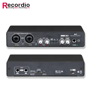 GAX-UC22 사운드 카드 오디오 인터페이스 2 In 2 Out USB 오디오 인터페이스 XLR로 스트리밍 및 팟 캐스트 녹음 용