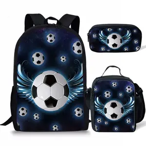 Football soccer Pattern Big Capacity 16 Inch Polyester School Bags For Boys 2020 Man Bag For School College Teenagers Set