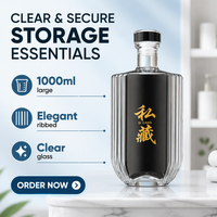 Bouteille de boisson spiritueuse en verre transparent personnalisée de 375 ml, 500 ml, 1000 ml pour vin, vodka, whisky, gin, rhum, tequila, gravure et sérigraphie