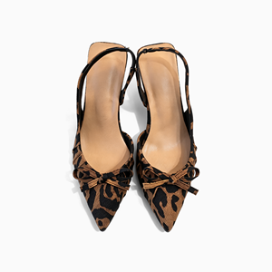 Scarpe con Tacco a Spillo Leopardate da Donna, Punta Affusolata, Tacco Basso, Dettaglio Fiocco, Logo Personalizzato, MOQ Basso, Vendita all'Ingrosso per Feste, Produzione OEM ODM - Product Image 5