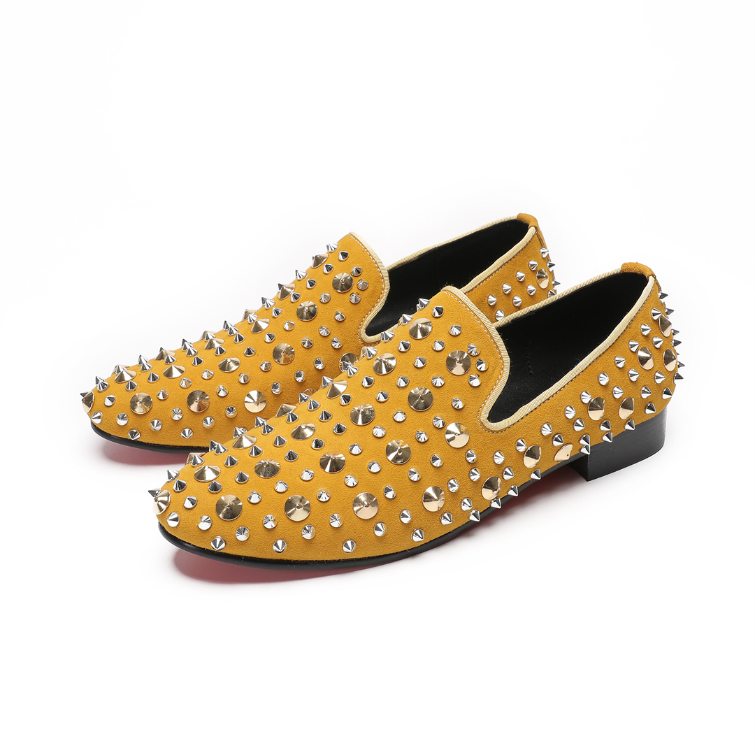 green emerald velvet dress Amazon.com | XQWFH Mens Leather Loafers Spiked Dress Shoes with Gold Buckle  Penny Slip-On Luxury Men Wedding Party Prom Shoes main image 1