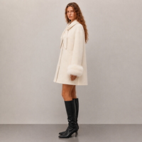 Nouveau Manteau Tissé Écologique Double Face en Mélange de Laine avec Manchette en Fourrure de Renard et Détail Bouton Nœud Papillon pour Femme, Collection Hiver 2026