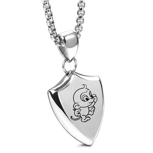 Stainless Steel Shield Pendant Necklace Engraved Cartoon Zodiac Animal Daily Wear <b>Gift</b> 25mm - Product Image 2