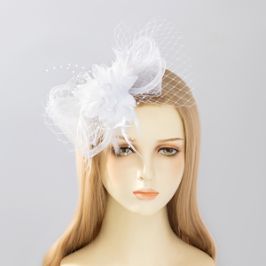 Bridal <strong>Wedding</strong> Party Tea Party Church Top Caps Elegant Formal <strong>Hats</strong> <strong>for</strong> <strong>Women</strong> with Veil Feather - Product Image 2