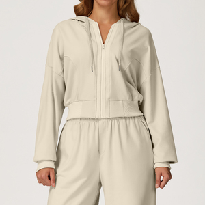 <span class=keywords><strong>Manteau</strong></span> de sport d'hiver respirant pour femmes col montant fermeture éclair complète vêtements de sport de yoga en plein air chauds avec capuche à boucle Logo avant - Product Image 5