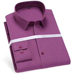 Kemeja Pria Lengan Panjang Kerah Kotak Putih Polos Anti Kusut, Model Bisnis Formal Single Breasted, Cetak Digital 180g - Product Image 3