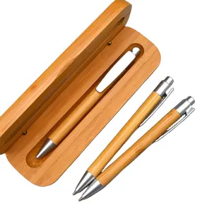 New Bamboo ballpen pens box natural wood craft bamboo ballpoint metal pen promotional pen with printed logo