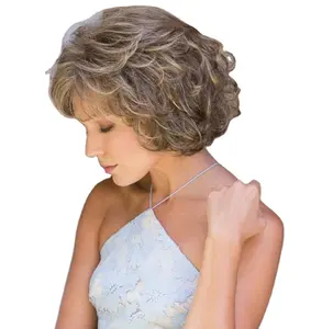 Wholesale Mixed Golden and brown synthetic hair Wigs short Jerry curly wigs for fashion women