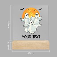 Lampe de nuit LED en acrylique personnalisée avec motif fantôme d'Halloween, avec base en bois, cadeau pour la famille et les meilleurs amis