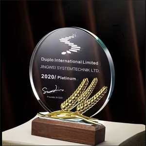 تذكارات مخصصة للبيع بالجملة - هدية هدية - جوائز الميداليات الزجاجية البصرية بقاعدة خشبية - كأس فارغة من الكريستال - Product Image 4