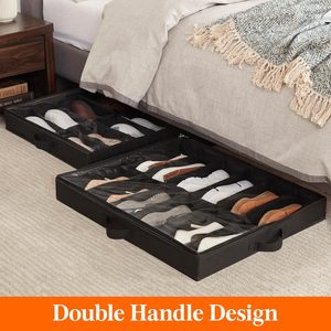 Organizador de Zapatos Plegable de <span class=keywords><strong>Tela</strong></span>, <span class=keywords><strong>Caja</strong></span> de Almacenamiento para Debajo de la Cama, Bolsas de Almacenamiento para Debajo de la Cama con Técnica de Costura - Product Image 4